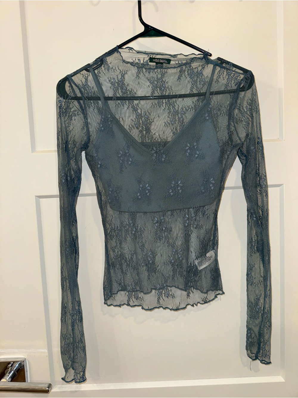 wild fable Slate Blue Lace Mesh Long-Sleeve Top with Bralette